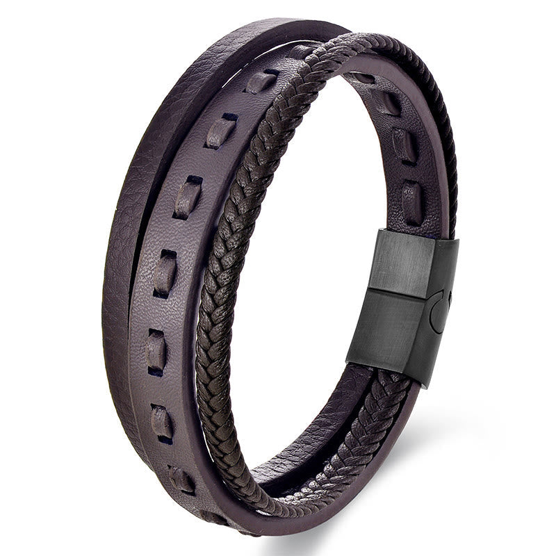 Buddha Stones Titanium Steel Buckle Multilayered Braided Leather Calm Bracelet - Brown Multi Layer(Wrist Circumference: 17-19cm) - image 14