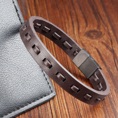 Buddha Stones Titanium Steel Buckle Multilayered Braided Leather Calm Bracelet - image 8