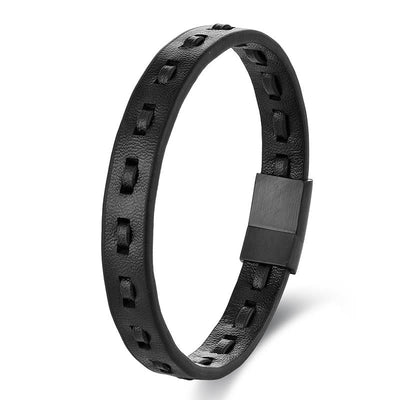 Buddha Stones Titanium Steel Buckle Multilayered Braided Leather Calm Bracelet - Black Single Layer(Wrist Circumference: 17-19cm) - image 10