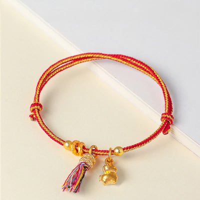 Buddha Stones Year Of The Horse Success Strength Braided String Adjustable Bracelet - Red&Yellow String(Wrist Circumference: 14-19cm) - image 7
