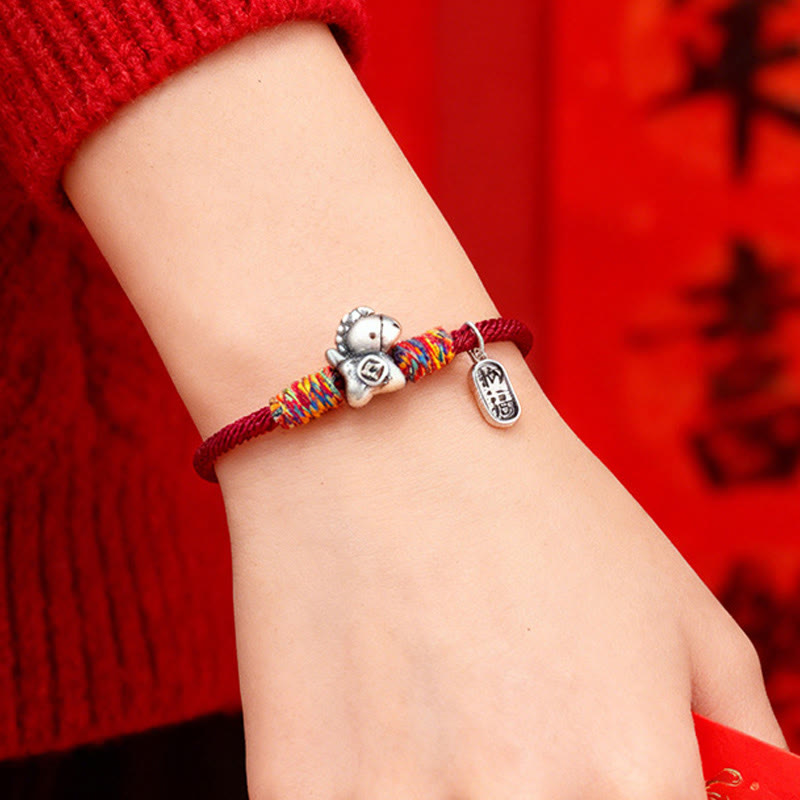 Buddha Stones 999 Sterling Silver Year Of The Horse Fu Character Attract Fortune String Rope Luck Bracelet - image 3