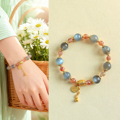 Buddha Stones Natural Strawberry Quartz Moonstone Healing Positive Beads Bracelet - Moonstone(Wrist Circumference: 15-17cm) - image 13