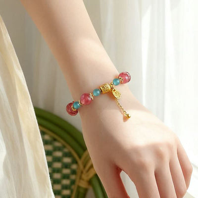 Buddha Stones Natural Strawberry Quartz Moonstone Healing Positive Beads Bracelet - image 6