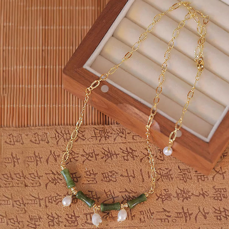 Buddha Stones Tianshan Jade Bamboo Pearl Abundance Wealth Necklace Pendant - image 2