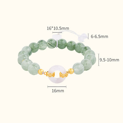 Buddha Stones 925 Sterling Silver Green Rutilated Quartz White Chalcedony Peace Buckle Courage Bracelet - image 3