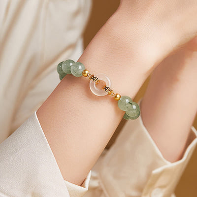 Buddha Stones 925 Sterling Silver Green Rutilated Quartz White Chalcedony Peace Buckle Courage Bracelet - image 9