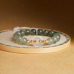 Buddha Stones 925 Sterling Silver Green Rutilated Quartz White Chalcedony Peace Buckle Courage Bracelet - Green Rutilated Quartz(Wrist Circumference: 15-17cm) - image 0