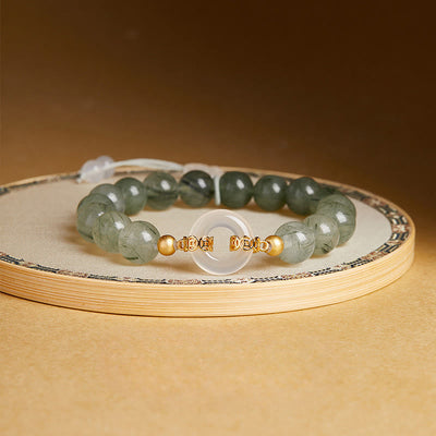 Buddha Stones 925 Sterling Silver Green Rutilated Quartz White Chalcedony Peace Buckle Courage Bracelet - Green Rutilated Quartz(Wrist Circumference: 15-17cm) - image 0