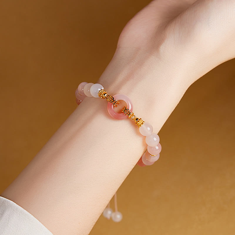 Buddha Stones 925 Sterling Silver Red Agate White Chalcedony Peace Buckle Confidence Bracelet - image 9