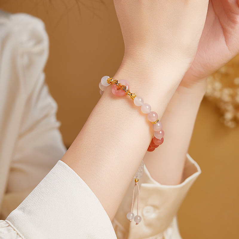 Buddha Stones 925 Sterling Silver Red Agate White Chalcedony Peace Buckle Confidence Bracelet - image 10