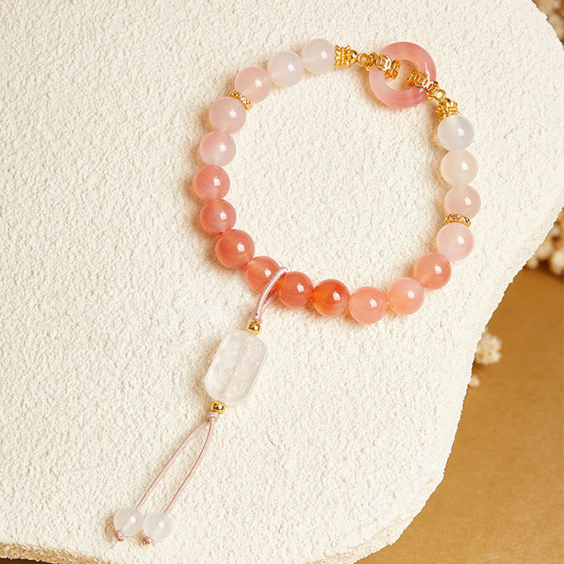 Buddha Stones 925 Sterling Silver Red Agate White Chalcedony Peace Buckle Confidence Bracelet - image 2