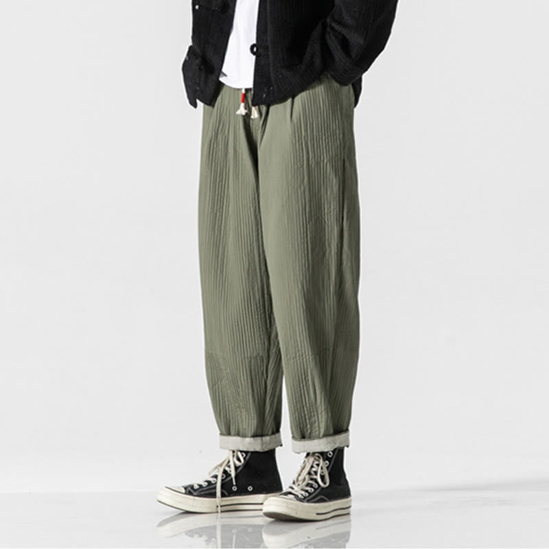 Buddha Stones Fall Solid Color Drawstring Men's Ankle-Length Harem Pants With Pockets - image 3