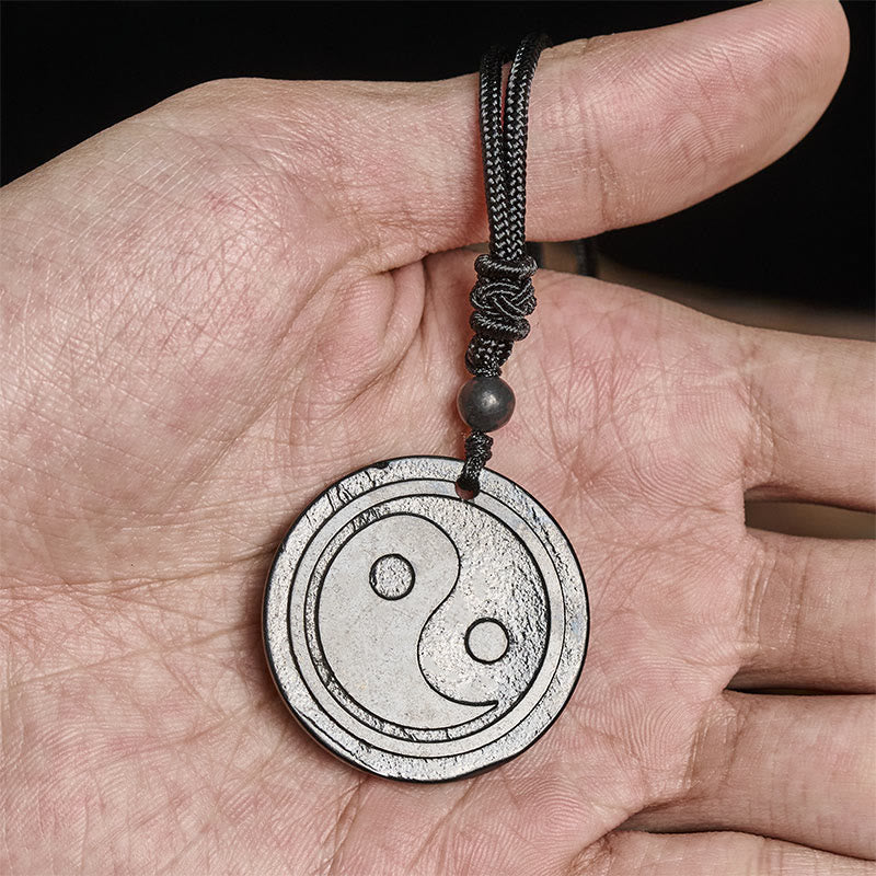 Buddha Stones Natural Authentic Shungite Stone Carved Yin Yang Protection Necklace Pendant - image 7