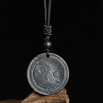 Buddha Stones Natural Authentic Shungite Stone Carved Yin Yang Protection Necklace Pendant - Shungite Stone(Protection ♥ Grounding) - 35-40mm - image 0