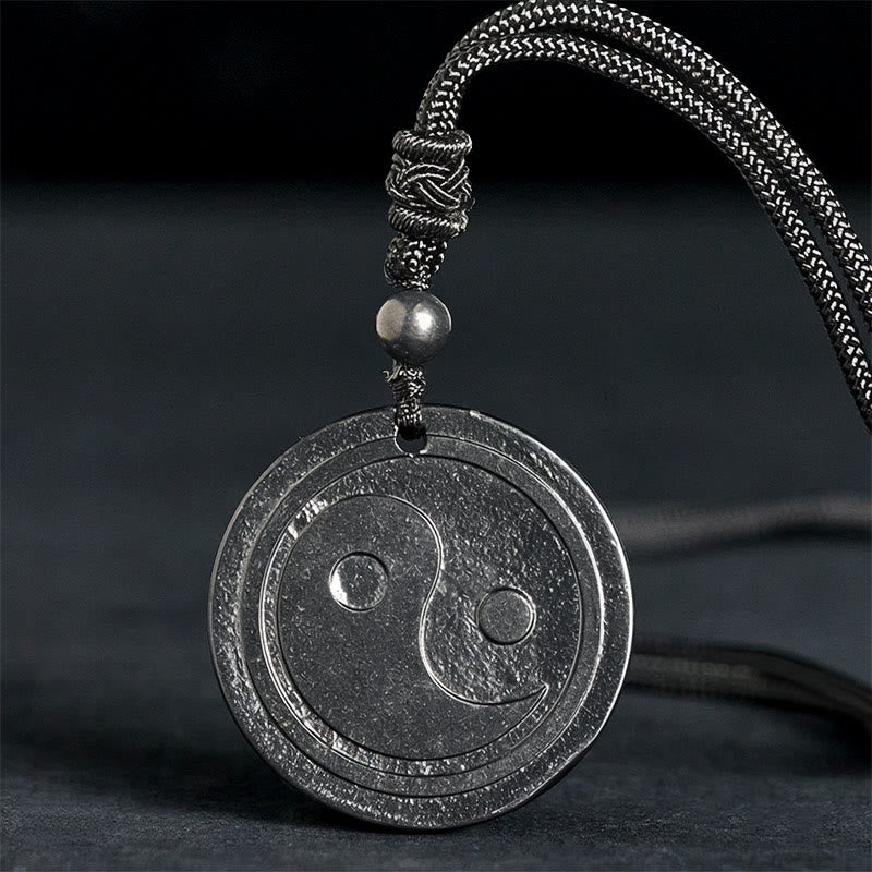 Buddha Stones Natural Authentic Shungite Stone Carved Yin Yang Protection Necklace Pendant - image 2
