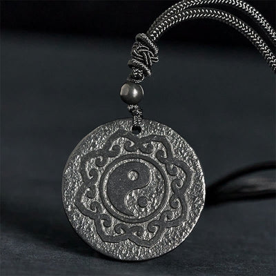 Buddha Stones Tai Chi Yin Yang Symbol Authentic Shungite Stone Inner Strength Necklace Pendant - Shungite Stone(Protection ♥ Grounding) - 35-40mm - image 0