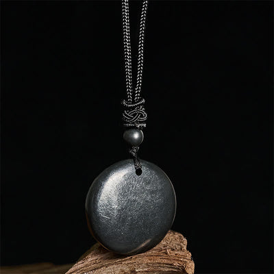 Buddha Stones Geometric Round Authentic Shungite Stone Rope Inner Strength Necklace Pendant - image 6
