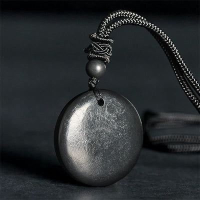 Buddha Stones Geometric Round Authentic Shungite Stone Rope Inner Strength Necklace Pendant - Shungite Stone(Diameter: 30mm) - image 0