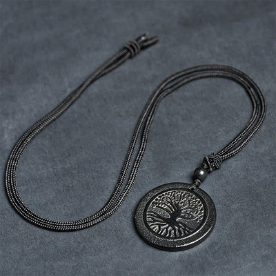 Buddha Stones The Tree of Life Carving Pattern Authentic Shungite Stone Protection Necklace Pendant - image 8