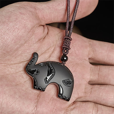 Buddha Stones Elephant Symbol Carved Design Black Obsidian Strength Necklace Pendant - image 7