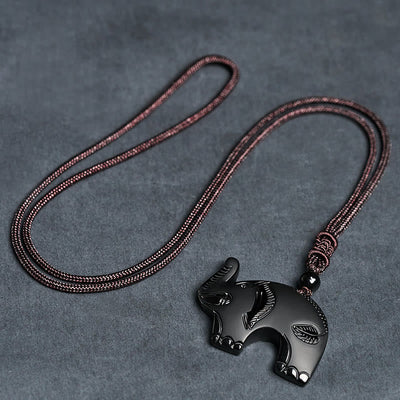 Buddha Stones Elephant Symbol Carved Design Black Obsidian Strength Necklace Pendant - image 8