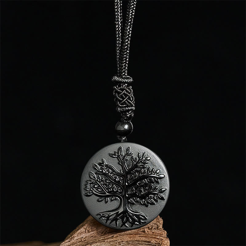 Buddha Stones Natural The Tree of Life Pattern Black Obsidian Transformation Necklace Pendant - image 2