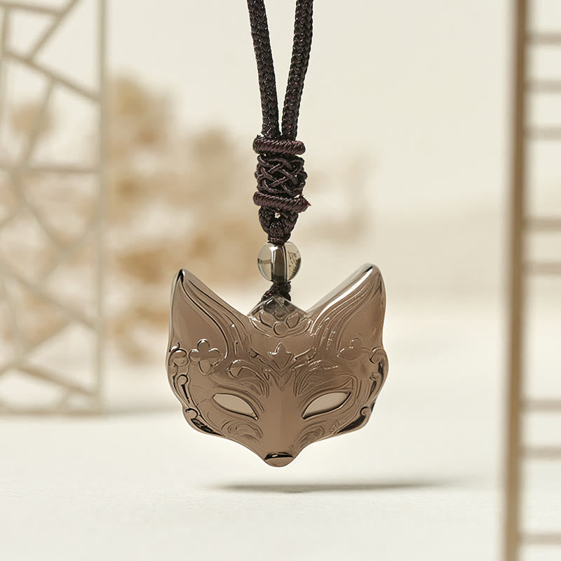 Buddha Stones Relief Fox Design Silver Sheen Obsidian Ice Obsidian Protection Necklace Pendant - image 11