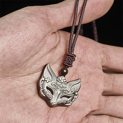 Buddha Stones Relief Fox Design Silver Sheen Obsidian Ice Obsidian Protection Necklace Pendant - image 6