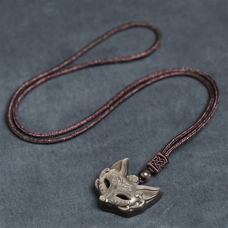 Buddha Stones Relief Fox Design Silver Sheen Obsidian Ice Obsidian Protection Necklace Pendant - image 7