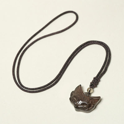 Buddha Stones Relief Fox Design Silver Sheen Obsidian Ice Obsidian Protection Necklace Pendant - image 13