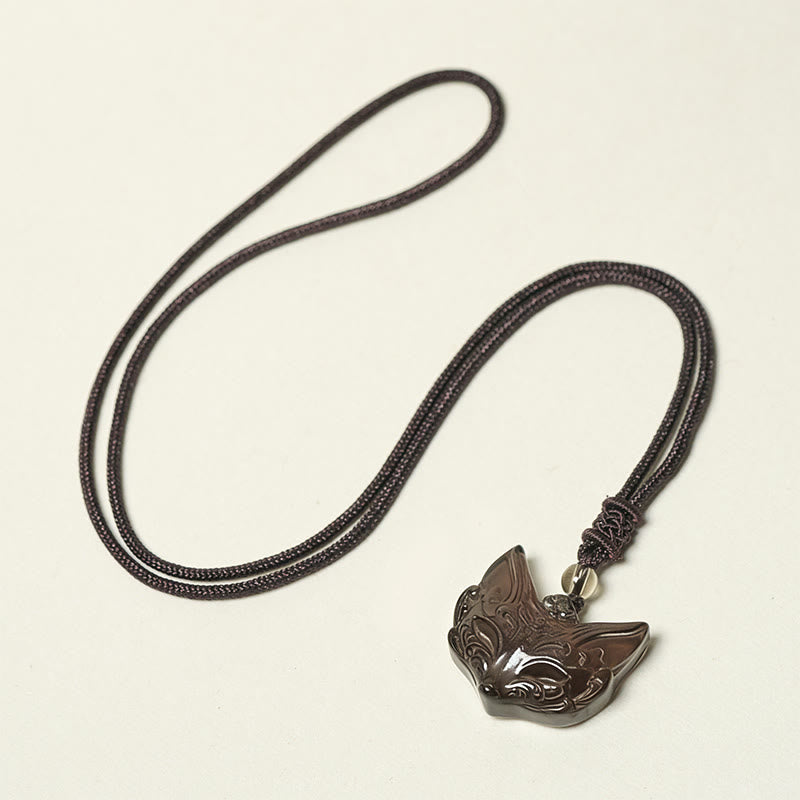 Buddha Stones Relief Fox Design Silver Sheen Obsidian Ice Obsidian Protection Necklace Pendant - image 13