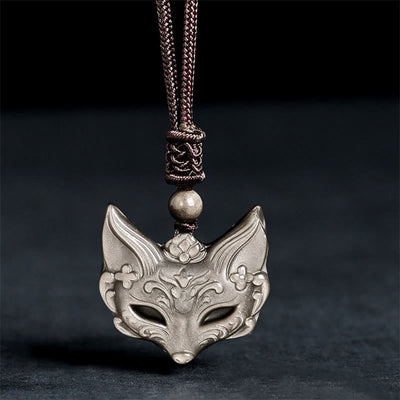 Buddha Stones Relief Fox Design Silver Sheen Obsidian Ice Obsidian Protection Necklace Pendant - image 3