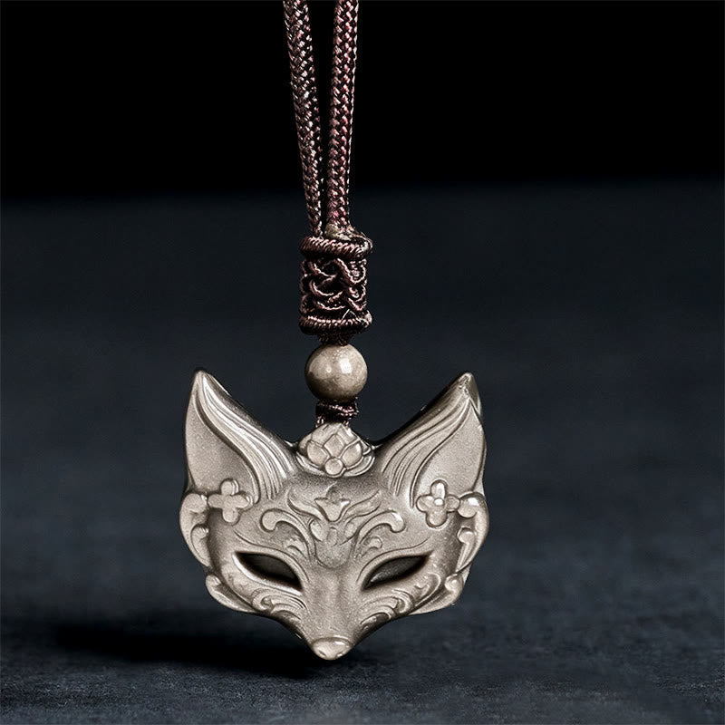 Buddha Stones Relief Fox Design Silver Sheen Obsidian Ice Obsidian Protection Necklace Pendant - image 3