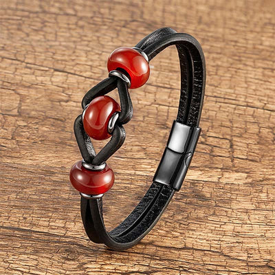 Buddha Stones Amethyst Crystal Stone Double Leather Relieves Stress Round Bracelet - Red Agate - 19-21cm - image 17