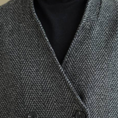 Buddha Stones Stripe V-Neck Cotton Long Sleeve Women's Coat With Pockets - image 5