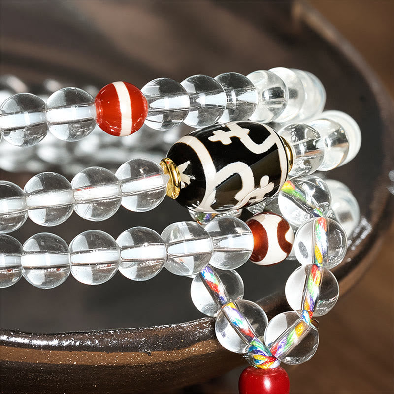 Buddha Stones 108 Beads Liuli Crystal Dzi Bead Agate Blessings Tassel Mala - image 5