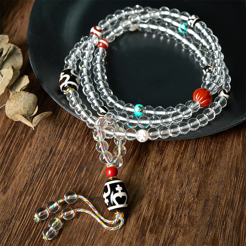 Buddha Stones 108 Beads Liuli Crystal Dzi Bead Agate Blessings Tassel Mala - Style 4 - 6mm - image 0