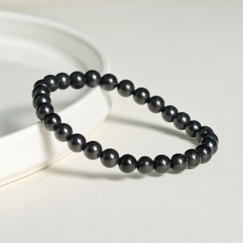 Buddha Stones Round Authentic Shungite Stone Inner Strength Beaded Bracelet - image 2