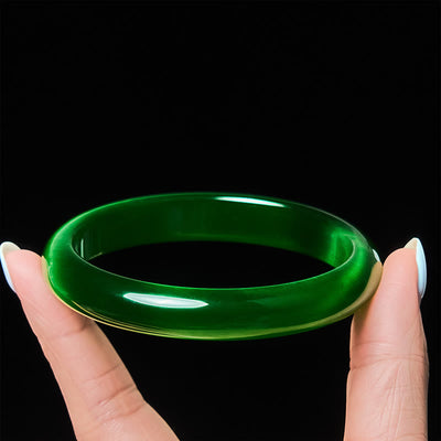 Buddha Stones Green Cat's Eye Stone Relieve Stress Wealth Thin Cuff Bangle Bracelet - Green Cat's Eye(Confidence ♥ Wealth) - 64mm - image 0