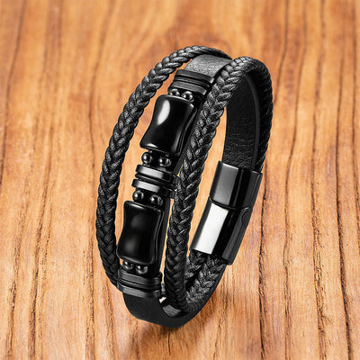 Buddha Stones Green Aventurine Amethyst Black Onyx Pink Crystal Positivit Braided Leather Bracelet - Black Onyx - 19-21cm - image 6