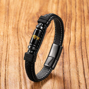 Foviel Om Mani Padme Hum Dragon Symbol Black Onyx Leather Titanium Steel Balance Protection Bracelet