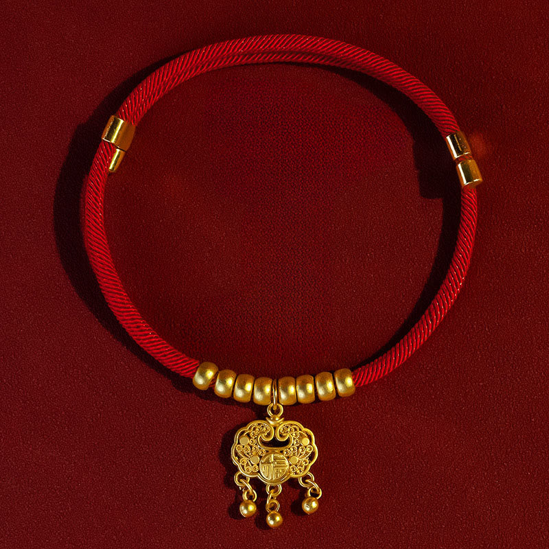 Buddha Stones Red String Peach Wood Bead Protection Adjustable Cats Small Dogs Pet Collar - Longevity Lock Pendant - 25-50cm - image 7