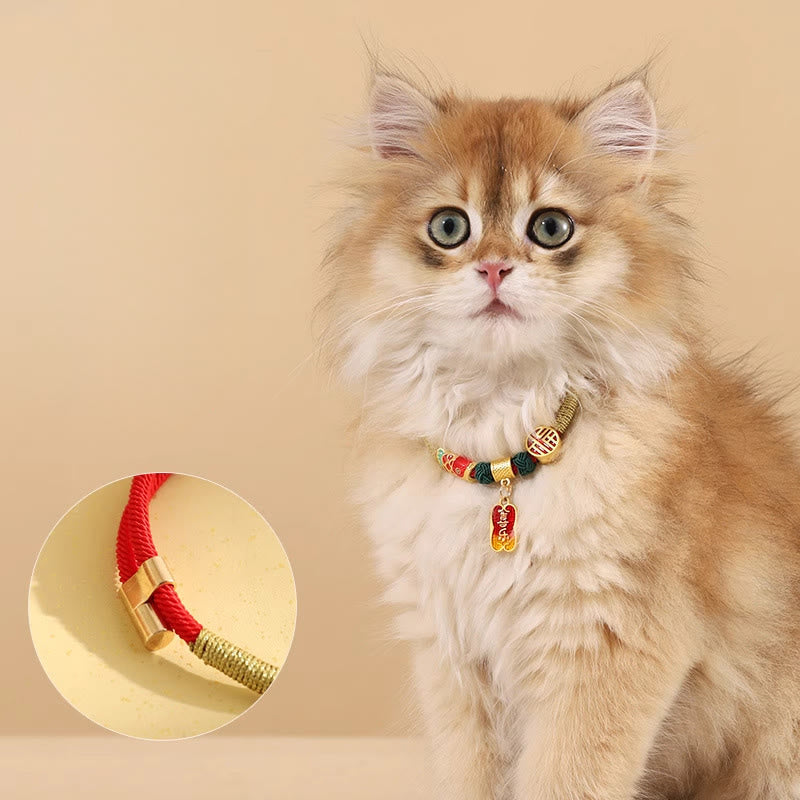 Buddha Stones Metal Pendant Red String Peace Joy Blessing Protection Adjustable Cats Small Dogs Pet Collar - image 2