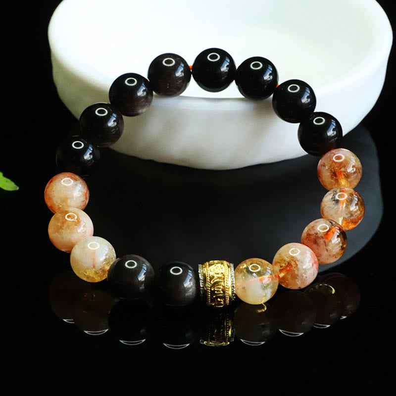 Buddha Stones Six True Words Silver Sheen Obsidian Citrine Protection Bracelet - image 2