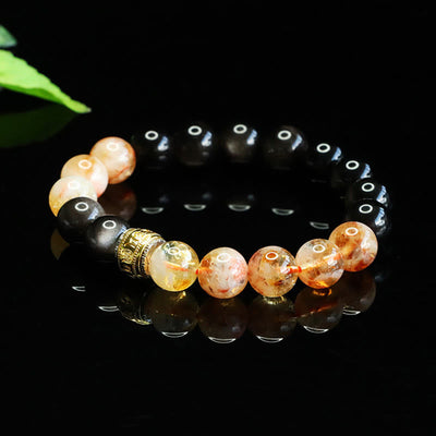 Buddha Stones Six True Words Silver Sheen Obsidian Citrine Protection Bracelet - image 3