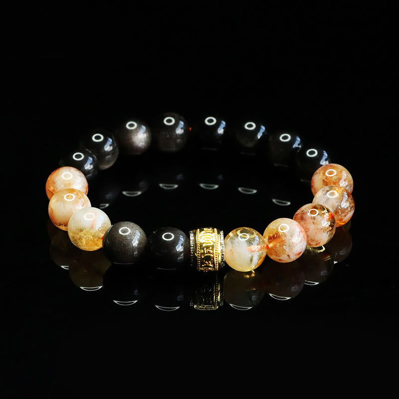 Buddha Stones Six True Words Silver Sheen Obsidian Citrine Protection Bracelet - image 4