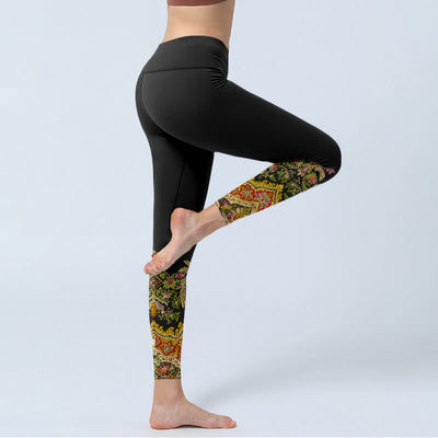 Buddha Stones Delicate Warm Tones Flower Leaf Pattern Print Gym Leggings Women's Yoga Pants - image 3