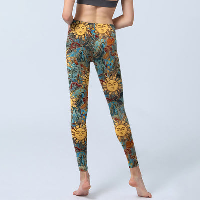 Buddha Stones Golden Personified Sun Pattern Print Gym Leggings Women's Yoga Pants - image 6