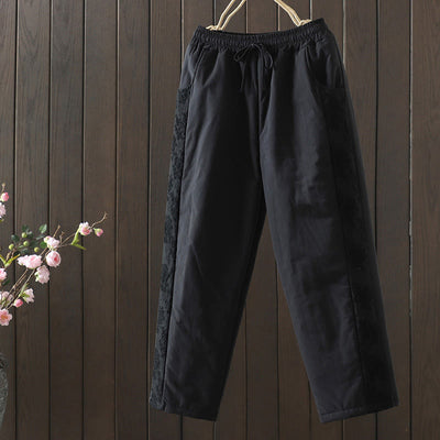 Buddha Stones Flower Pattern Cotton Polyester Embroidery Thick Women's Pants With Pockets - Black - US8-10，UK/AU12-14，EU40-42 (2XL) - image 15