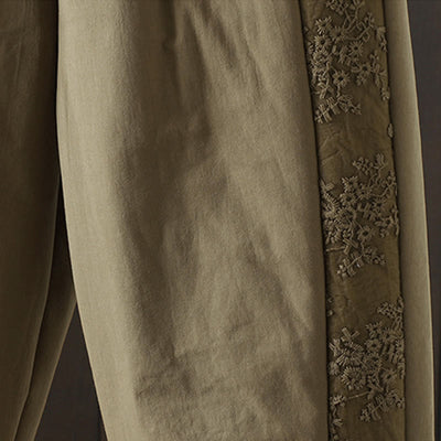 Buddha Stones Flower Pattern Cotton Polyester Embroidery Thick Women's Pants With Pockets - image 12